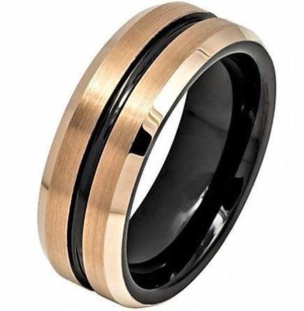 Tungsten Rings for Men Wedding Bands for Him Womens Wedding Bands for Her 6mm Two-tone Black With Brushed Rose Gold - Jewelry Store by Erik Rayo