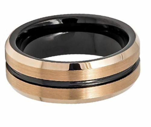 Tungsten Rings for Men Wedding Bands for Him Womens Wedding Bands for Her 6mm Two-tone Black With Brushed Rose Gold - Jewelry Store by Erik Rayo