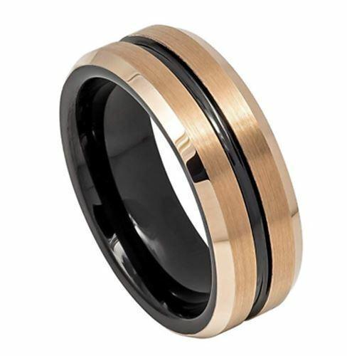 Tungsten Rings for Men Wedding Bands for Him Womens Wedding Bands for Her 6mm Two-tone Black With Brushed Rose Gold - Jewelry Store by Erik Rayo