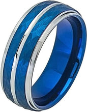 Load image into Gallery viewer, Tungsten Rings for Men Wedding Bands for Him Womens Wedding Bands for Her 6mm Two-Tone Blue IP Plated Hammered Finish - Jewelry Store by Erik Rayo
