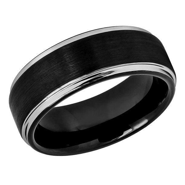 Tungsten Rings for Men Wedding Bands for Him Womens Wedding Bands for Her 6mm Two Tone Brushed Center with Black IP - Jewelry Store by Erik Rayo