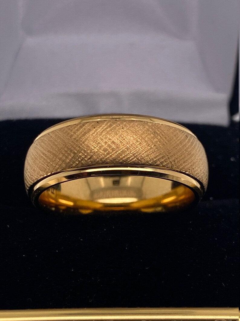 Tungsten Rings for Men Wedding Bands for Him Womens Wedding Bands for Her 6mm Vermeil Florentine Finish - Jewelry Store by Erik Rayo