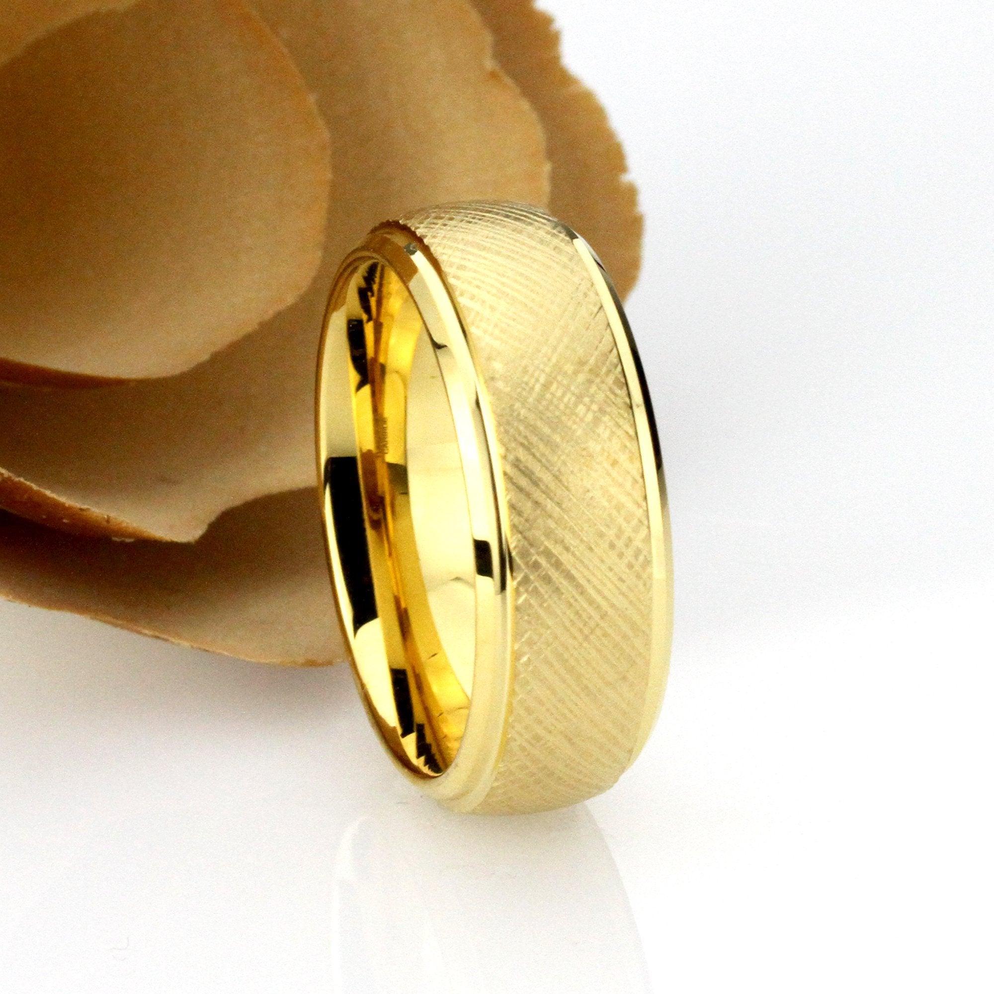 Tungsten Rings for Men Wedding Bands for Him Womens Wedding Bands for Her 6mm Vermeil Florentine Finish - Jewelry Store by Erik Rayo