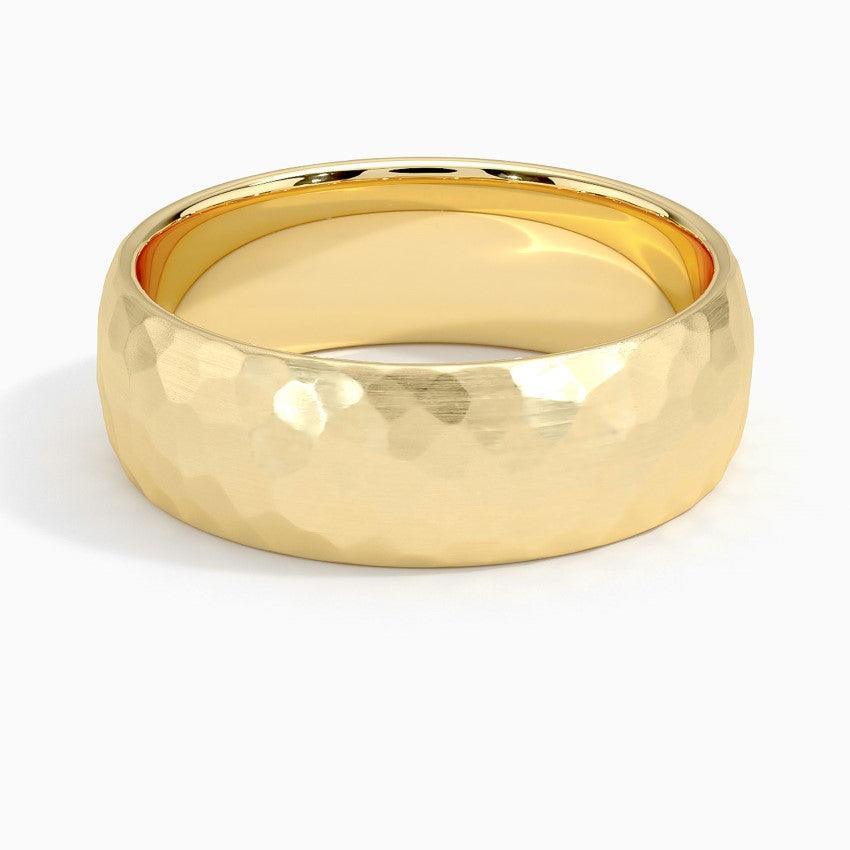 Tungsten Rings for Men Wedding Bands for Him Womens Wedding Bands for Her 6mm Yellow Gold Hammered Brush Dome - Jewelry Store by Erik Rayo