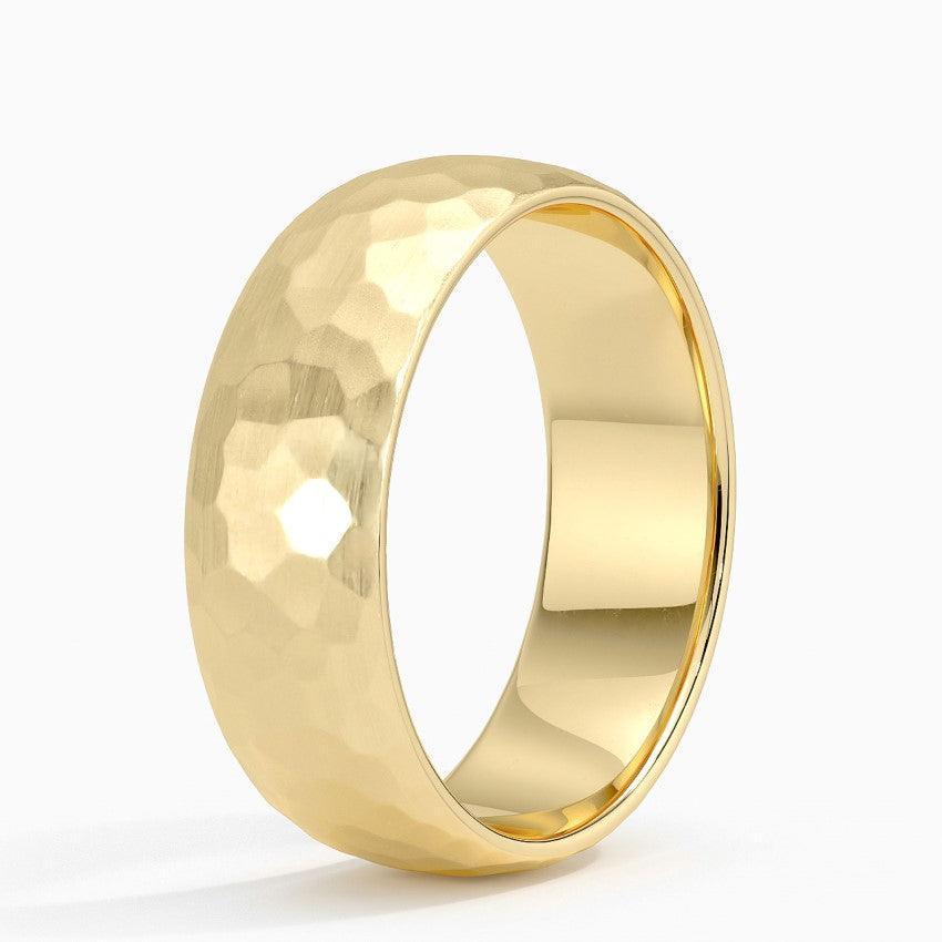 Tungsten Rings for Men Wedding Bands for Him Womens Wedding Bands for Her 6mm Yellow Gold Hammered Brush Dome - Jewelry Store by Erik Rayo