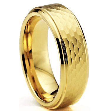 Tungsten Rings for Men Wedding Bands for Him Womens Wedding Bands for Her 6mm Yellow Gold Hammered Brushed - Jewelry Store by Erik Rayo