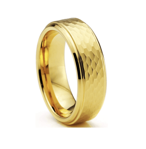 Tungsten Rings for Men Wedding Bands for Him Womens Wedding Bands for Her 6mm Yellow Gold Hammered Brushed - Jewelry Store by Erik Rayo