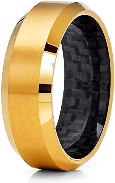 Tungsten Rings for Men Wedding Bands for Him Womens Wedding Bands for Her 6mm Yellow Gold Tone IP Plated with Black - Jewelry Store by Erik Rayo