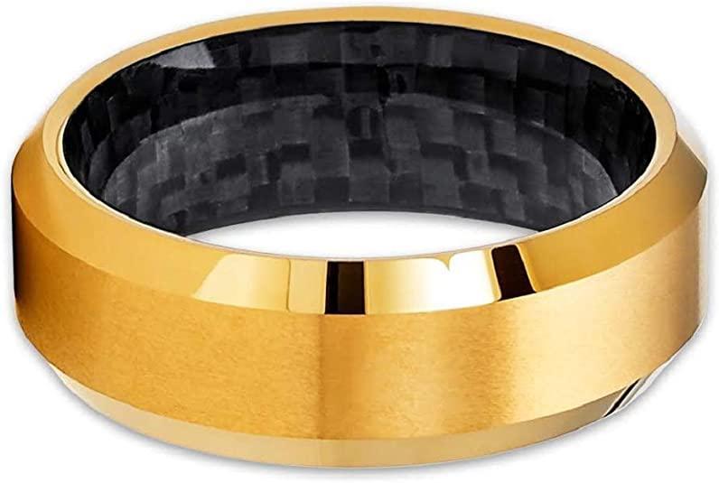 Tungsten Rings for Men Wedding Bands for Him Womens Wedding Bands for Her 6mm Yellow Gold Tone IP Plated with Black - Jewelry Store by Erik Rayo