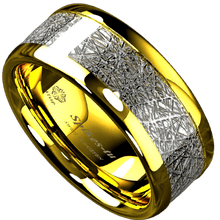 Load image into Gallery viewer, 18k Gold Dome Mens Wedding Band with Fine Silver Inlay - Wedding Rings for Men and Women
