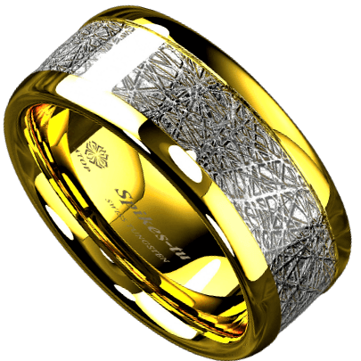 18k Gold Dome Mens Wedding Band with Fine Silver Inlay - Wedding Rings for Men and Women