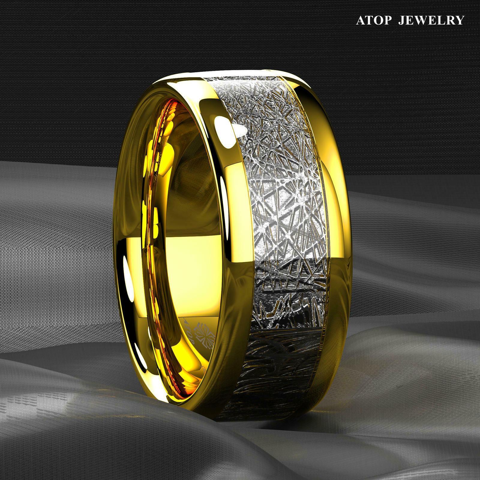 Tungsten Rings for Men Wedding Bands for Him Womens Wedding Bands for Her 8mm 18k Gold Dome Fine Silver Inlay - Jewelry Store by Erik Rayo
