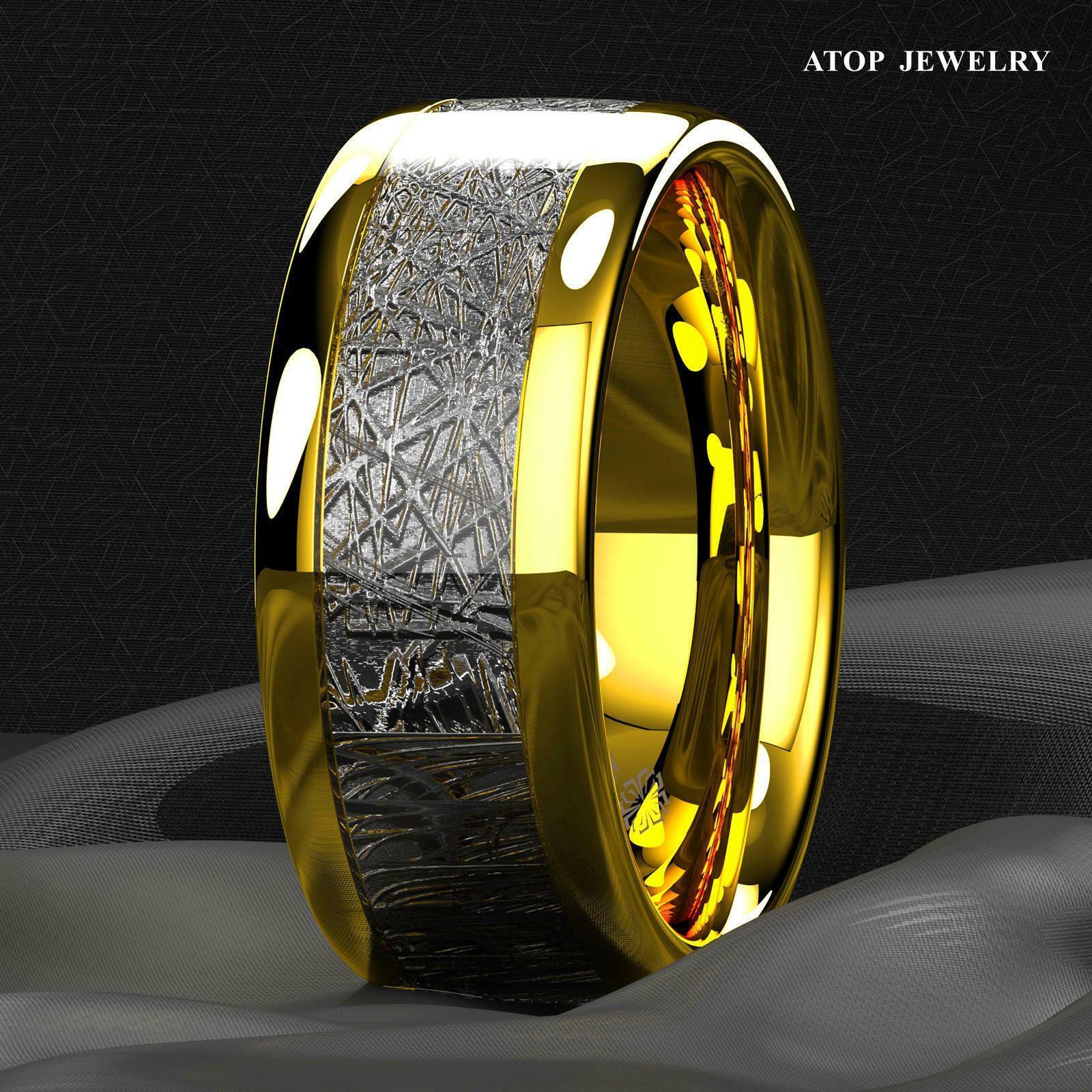 Tungsten Rings for Men Wedding Bands for Him Womens Wedding Bands for Her 8mm 18k Gold Dome Fine Silver Inlay - Jewelry Store by Erik Rayo