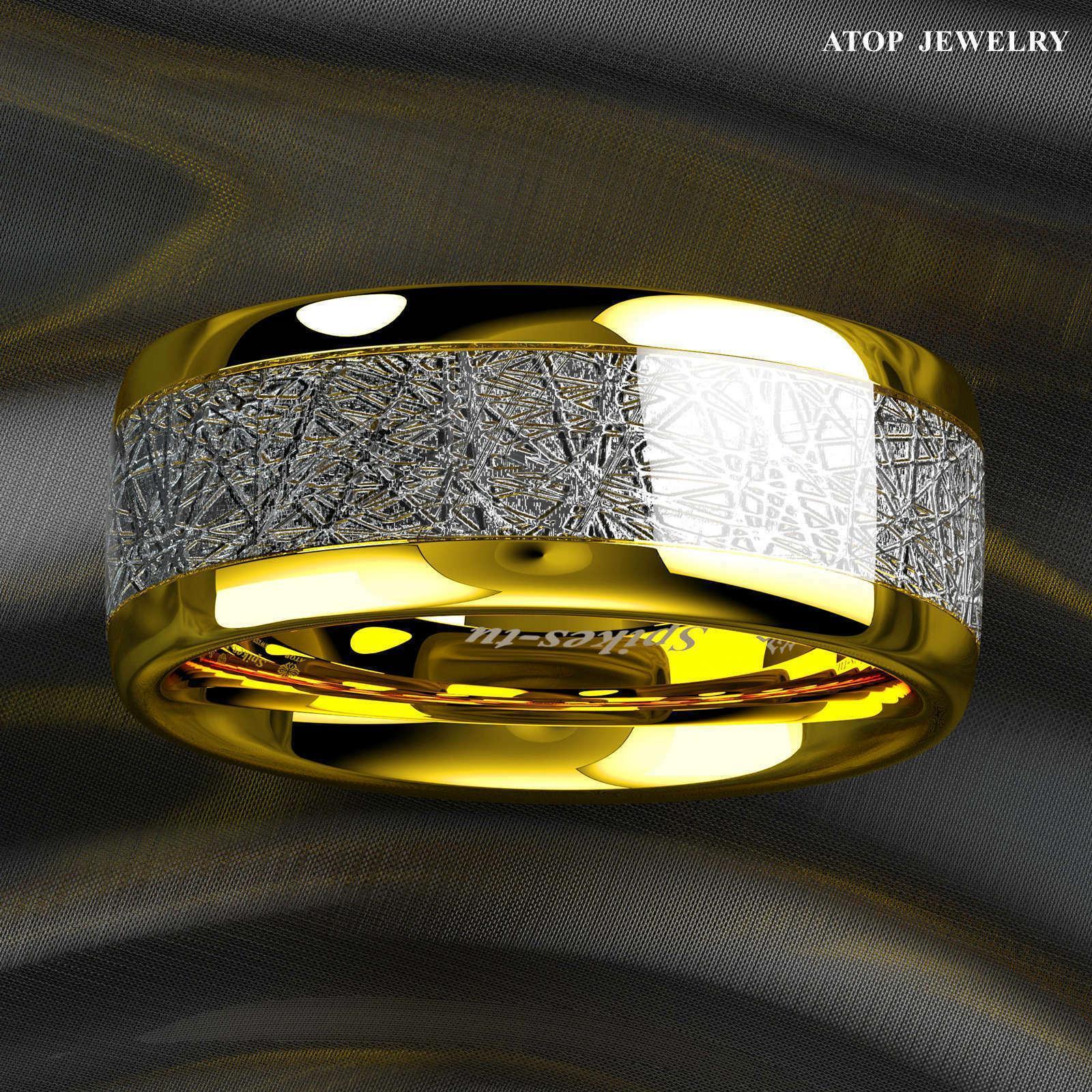 Tungsten Rings for Men Wedding Bands for Him Womens Wedding Bands for Her 8mm 18k Gold Dome Fine Silver Inlay - Jewelry Store by Erik Rayo