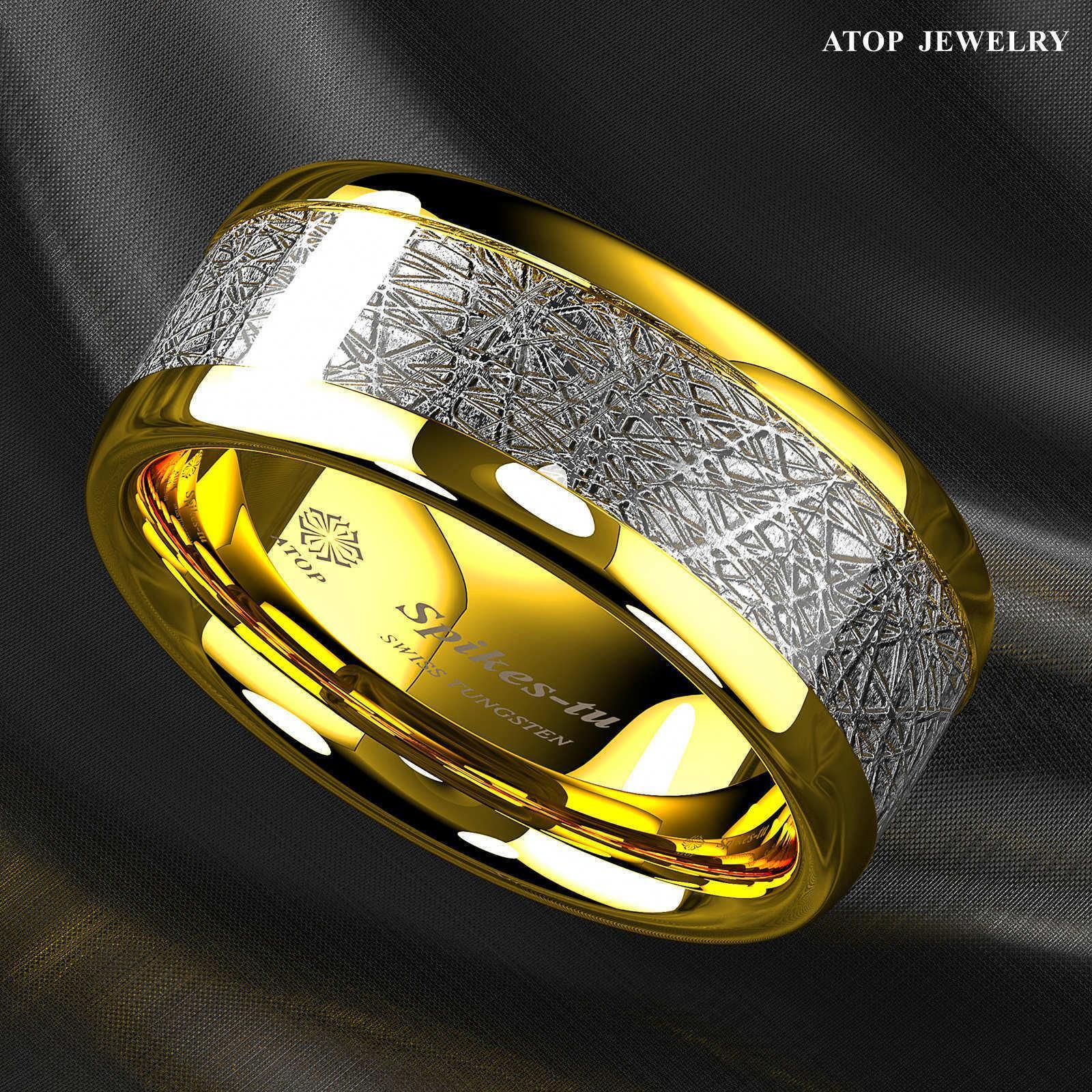 Tungsten Rings for Men Wedding Bands for Him Womens Wedding Bands for Her 8mm 18k Gold Dome Fine Silver Inlay - Jewelry Store by Erik Rayo