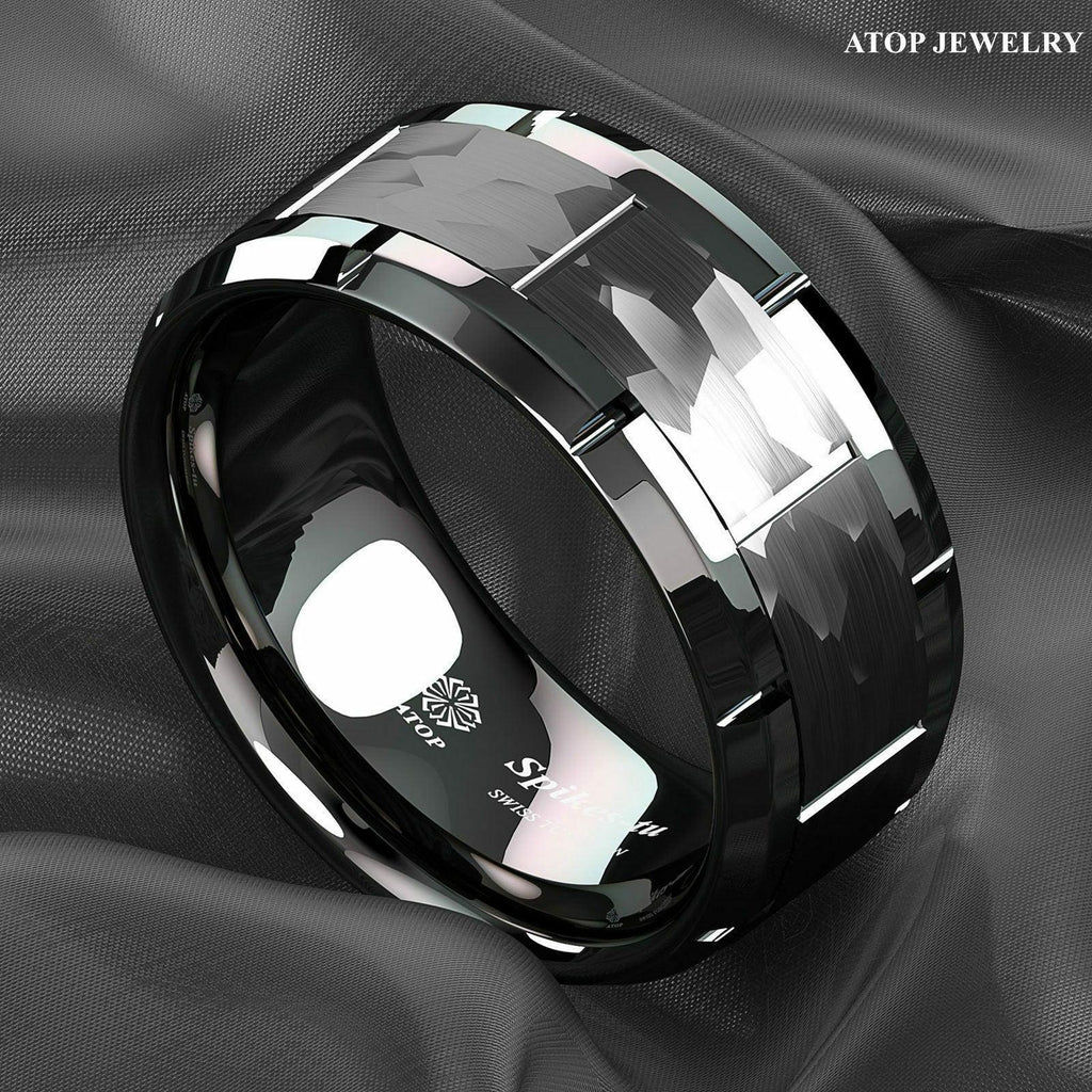 Tungsten Rings for Men Wedding Bands for Him Womens Wedding Bands for Her 8mm All Black Brushed - Jewelry Store by Erik Rayo