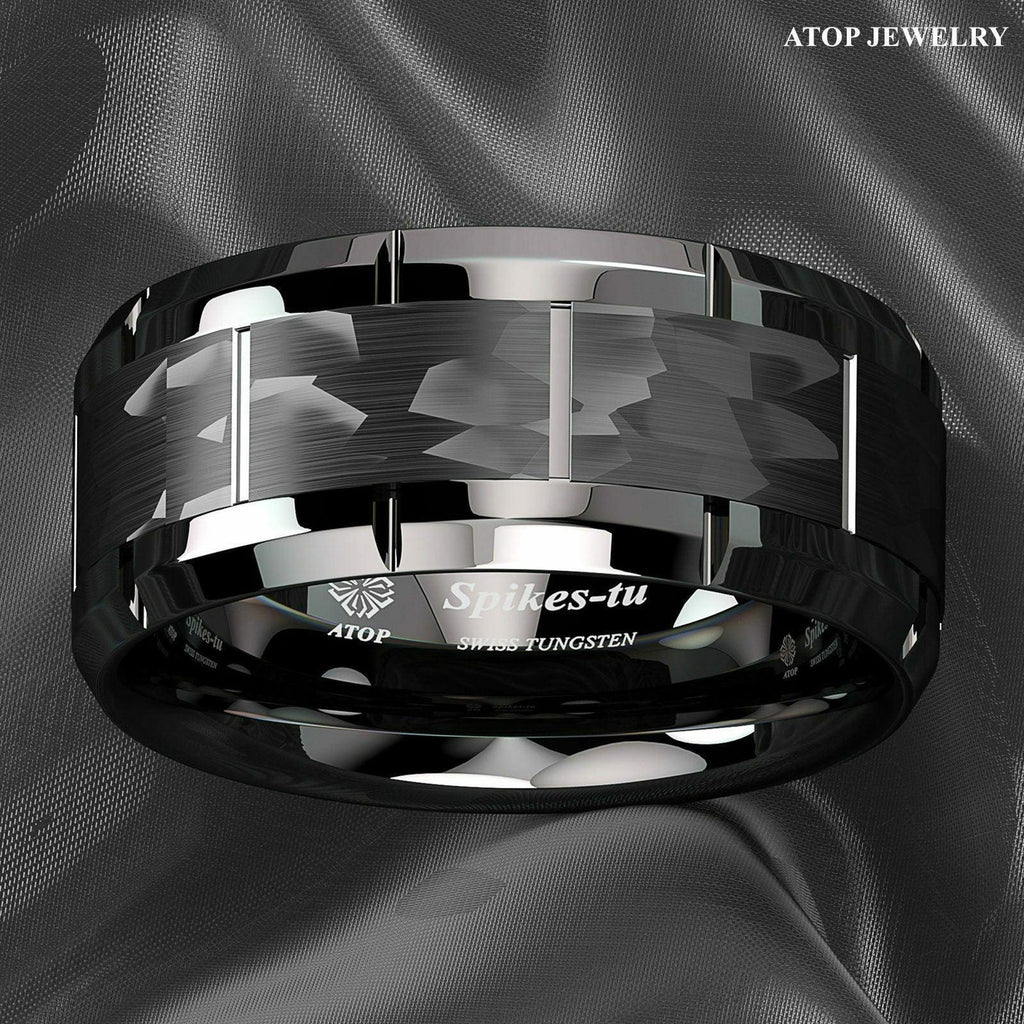 Tungsten Rings for Men Wedding Bands for Him Womens Wedding Bands for Her 8mm All Black Brushed - Jewelry Store by Erik Rayo