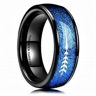 Mens Wedding Band Rings for Men - Arrow Dome Black Multidimensional Blue Wedding Rings for Women/Men