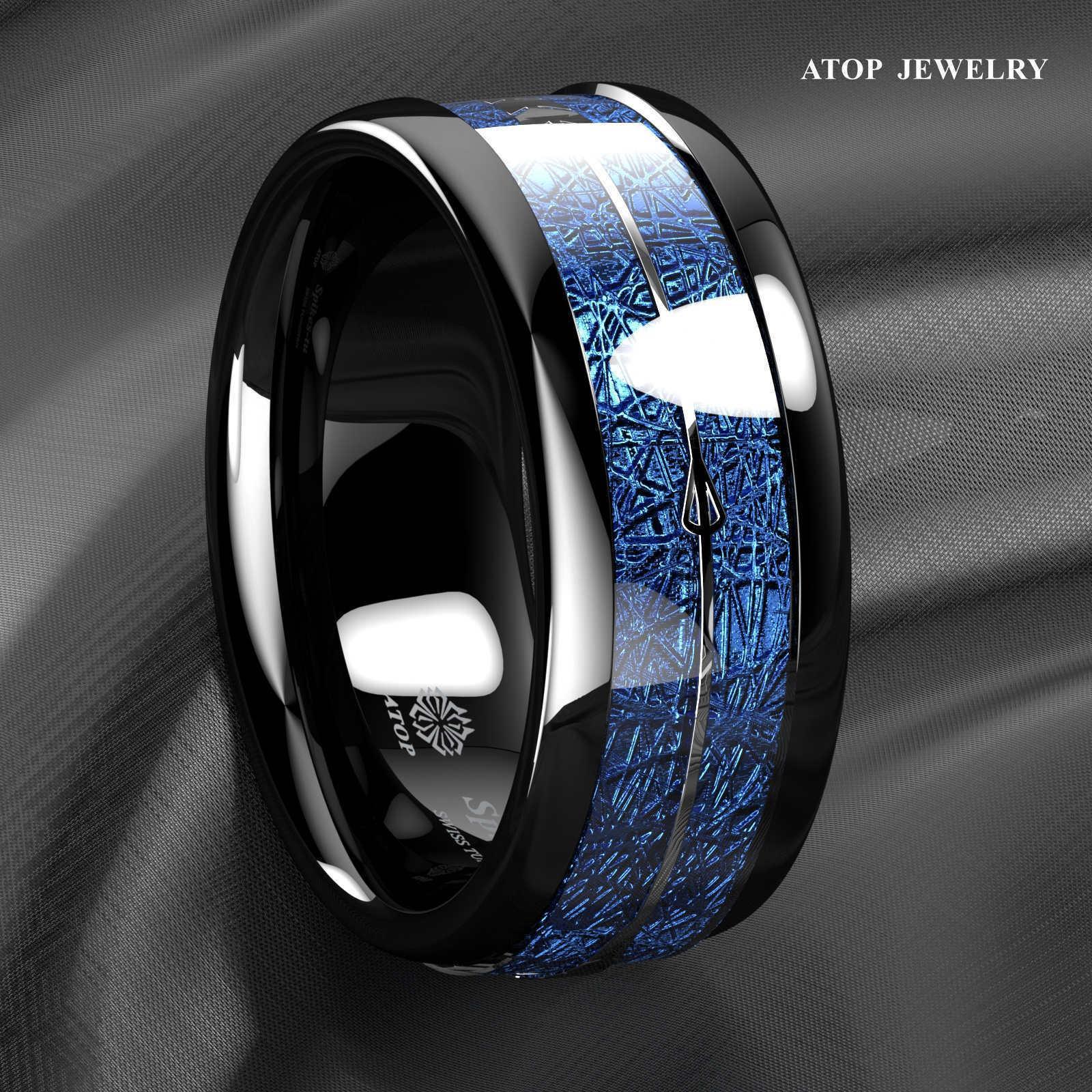 Mens Wedding Band Rings for Men - Arrow Dome Black Multidimensional Blue Wedding Rings for Women/Men - Jewelry Store by Erik Rayo