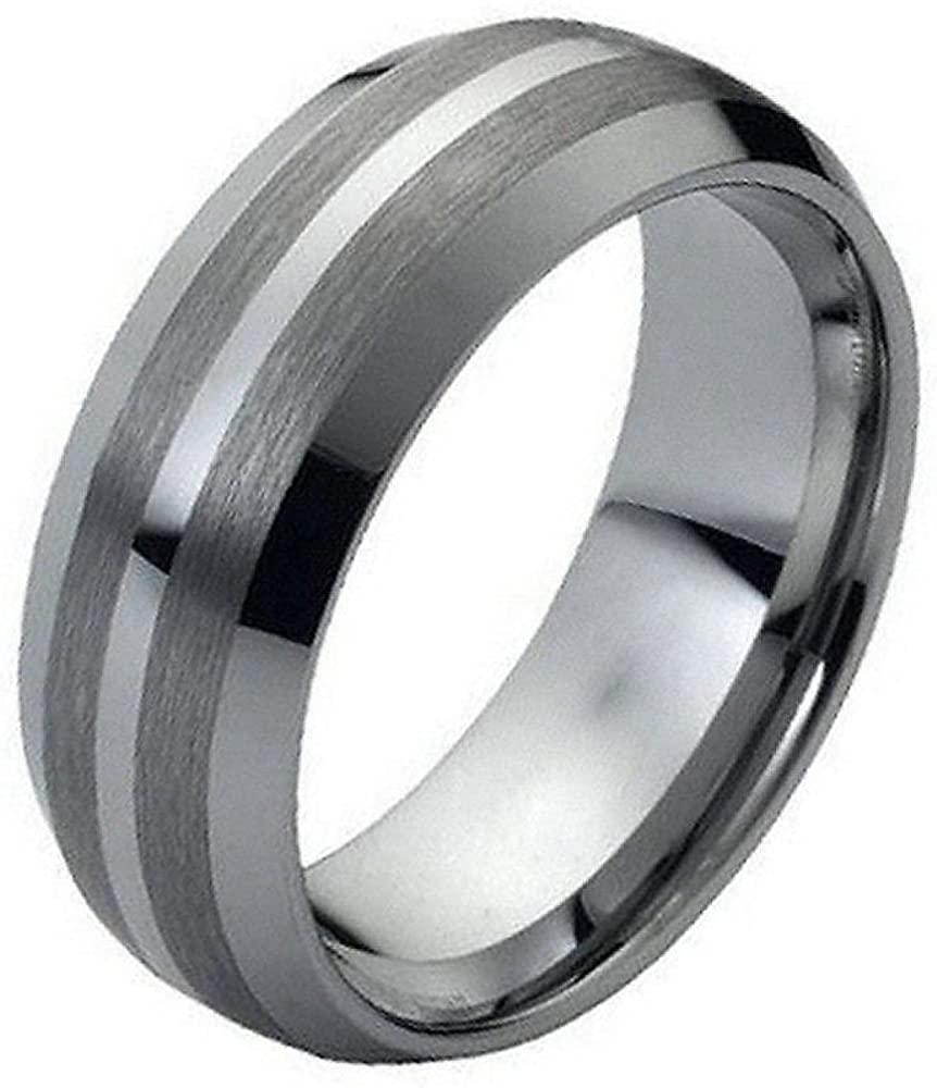 Men's Wedding Band - Beveled Grooved Lines Brushed Ring for Men and Women