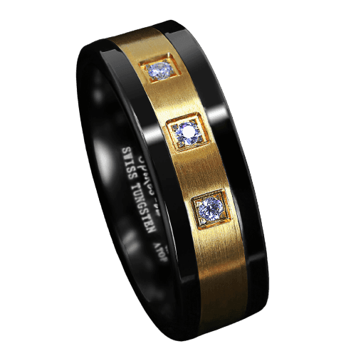 Tungsten Rings for Men Wedding Bands for Him Womens Wedding Bands for Her 8mm Black Brushed 18K Gold Diamonds - Jewelry Store by Erik Rayo