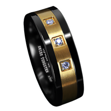 Load image into Gallery viewer, Men&#39;s Wedding Band Rings - Black Brushed 18K Gold with Diamonds - Wedding Rings for Men and Women
