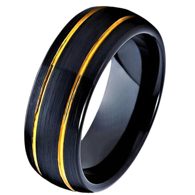 Mens Wedding Band Rings for Men Black Brushed Dome 18k Gold Plated Wedding Rings for Women