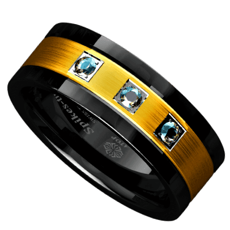 Tungsten Rings for Men Wedding Bands for Him Womens Wedding Bands for Her 8mm Black Brushed Gold Diamonds - Jewelry Store by Erik Rayo