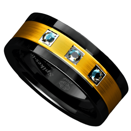 Men's Wedding Band Rings - Black Brushed Gold with Diamonds - Wedding Rings for Men and Women - Jewelry Store by Erik Rayo