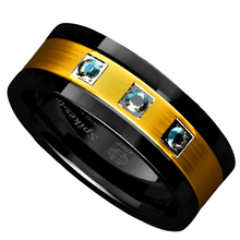 Load image into Gallery viewer, Men&#39;s Wedding Band Rings - Black Brushed Gold with Diamonds - Wedding Rings for Men and Women
