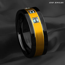 Load image into Gallery viewer, Tungsten Rings for Men Wedding Bands for Him Womens Wedding Bands for Her 8mm Black Brushed Gold Diamonds - Jewelry Store by Erik Rayo
