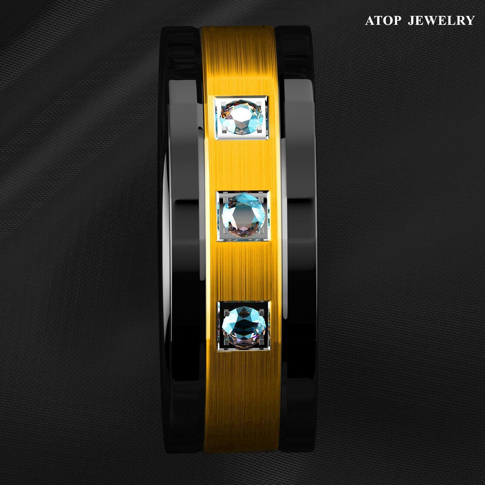 Tungsten Rings for Men Wedding Bands for Him Womens Wedding Bands for Her 8mm Black Brushed Gold Diamonds - Jewelry Store by Erik Rayo