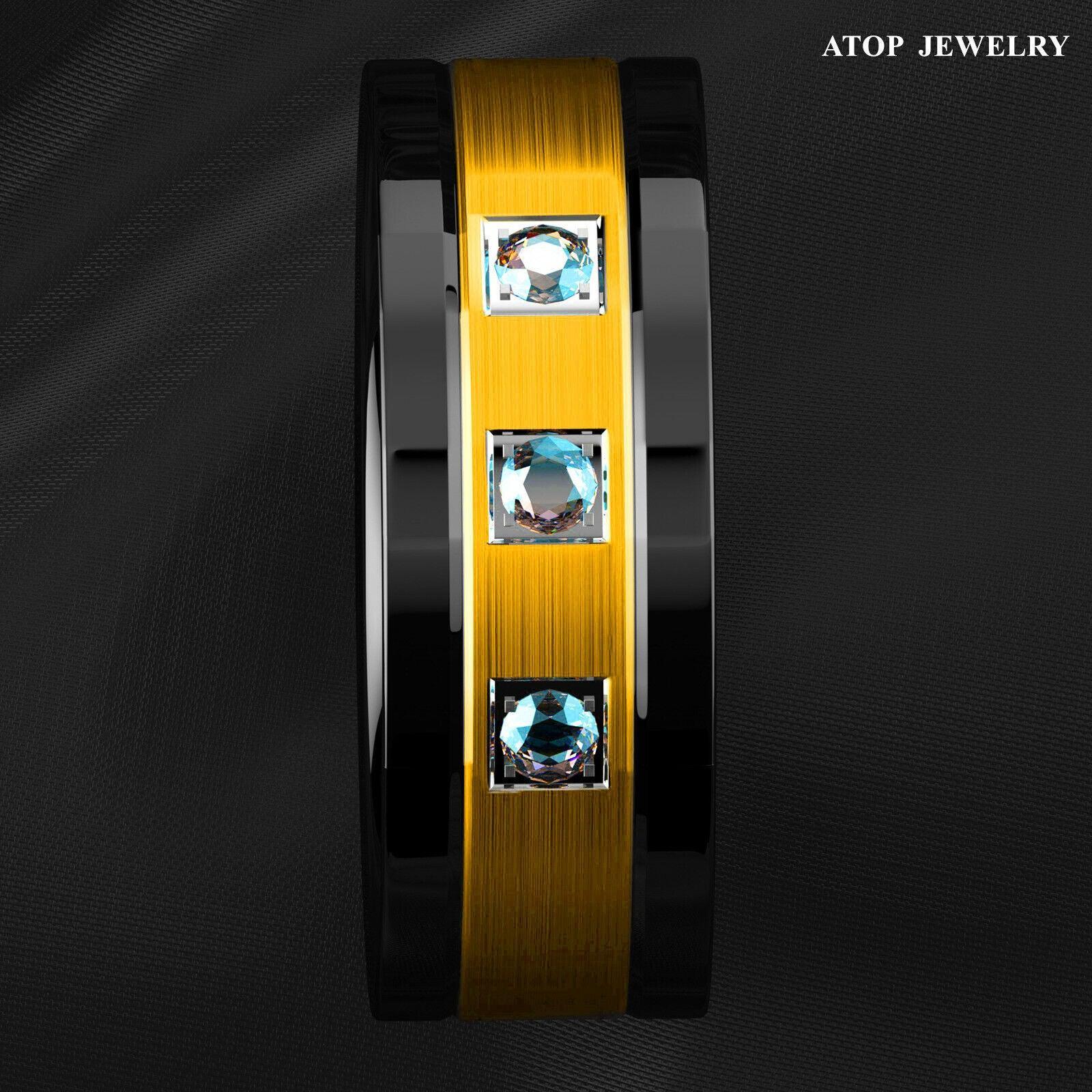 Men's Wedding Band Rings - Black Brushed Gold with Diamonds - Wedding Rings for Men and Women - Jewelry Store by Erik Rayo