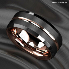 Load image into Gallery viewer, Tungsten Rings for Men Wedding Bands for Him Womens Wedding Bands for Her 8mm Black Brushed Rose Gold - Jewelry Store by Erik Rayo
