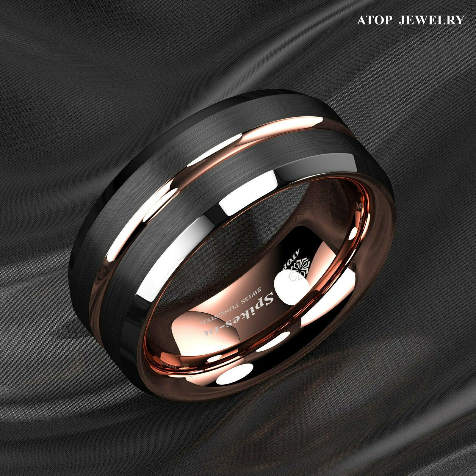 Men's Wedding Band - Black Brushed Rose Gold Ring for Men and Women - Jewelry Store by Erik Rayo