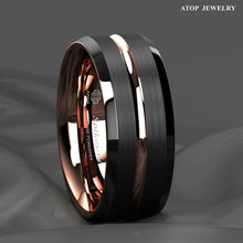 Load image into Gallery viewer, Tungsten Rings for Men Wedding Bands for Him Womens Wedding Bands for Her 8mm Black Brushed Rose Gold - Jewelry Store by Erik Rayo
