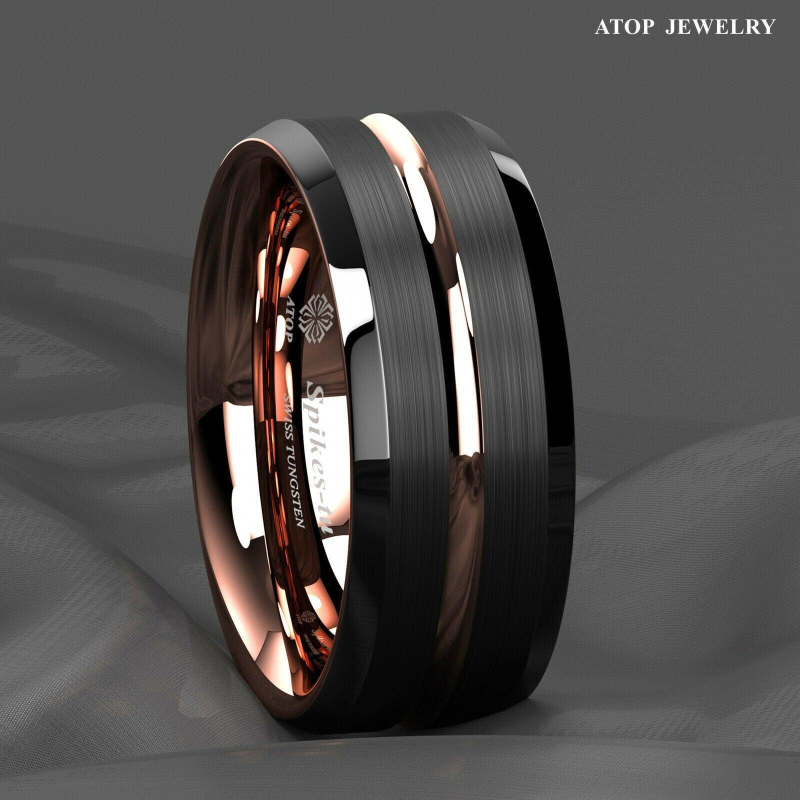 Men's Wedding Band - Black Brushed Rose Gold Ring for Men and Women - Jewelry Store by Erik Rayo