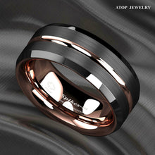 Load image into Gallery viewer, Tungsten Rings for Men Wedding Bands for Him Womens Wedding Bands for Her 8mm Black Brushed Rose Gold - Jewelry Store by Erik Rayo
