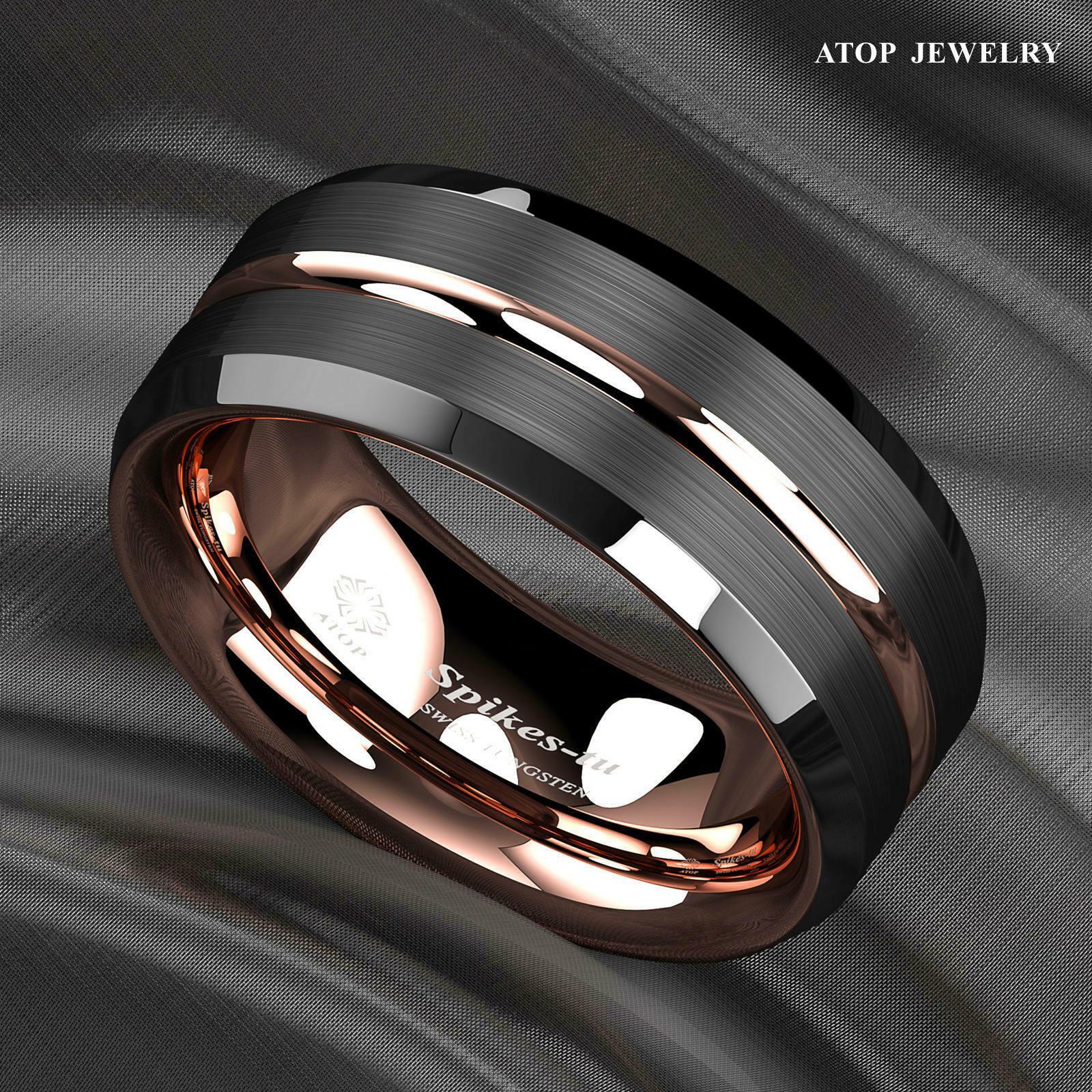 Men's Wedding Band - Black Brushed Rose Gold Ring for Men and Women - Jewelry Store by Erik Rayo