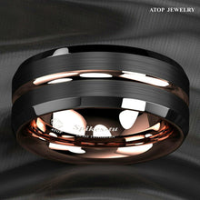 Load image into Gallery viewer, Tungsten Rings for Men Wedding Bands for Him Womens Wedding Bands for Her 8mm Black Brushed Rose Gold - Jewelry Store by Erik Rayo
