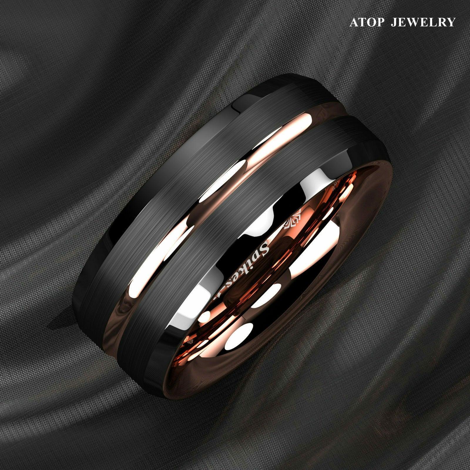 Men's Wedding Band - Black Brushed Rose Gold Ring for Men and Women - Jewelry Store by Erik Rayo