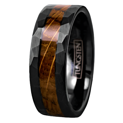 Tungsten Rings for Men Wedding Bands for Him Womens Wedding Bands for Her 8mm Black Charred Whiskey Barrel Wood - Jewelry Store by Erik Rayo