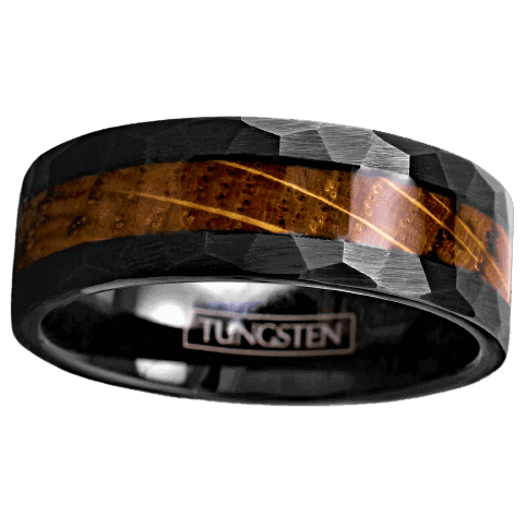 Tungsten Rings for Men Wedding Bands for Him Womens Wedding Bands for Her 8mm Black Charred Whiskey Barrel Wood - Jewelry Store by Erik Rayo