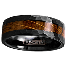 Load image into Gallery viewer, Tungsten Rings for Men Wedding Bands for Him Womens Wedding Bands for Her 8mm Black Charred Whiskey Barrel Wood - Jewelry Store by Erik Rayo
