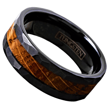 Tungsten Rings for Men Wedding Bands for Him Womens Wedding Bands for Her 8mm Black Charred Whiskey Barrel Wood - Jewelry Store by Erik Rayo