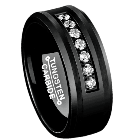 Men's Wedding Band Rings - Black Diamond Inlay Comfort Fit - Wedding Rings for Men and Women - Jewelry Store by Erik Rayo