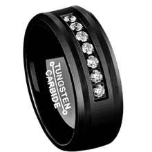 Load image into Gallery viewer, Men&#39;s Wedding Band Rings - Black Diamond Inlay Comfort Fit - Wedding Rings for Men and Women
