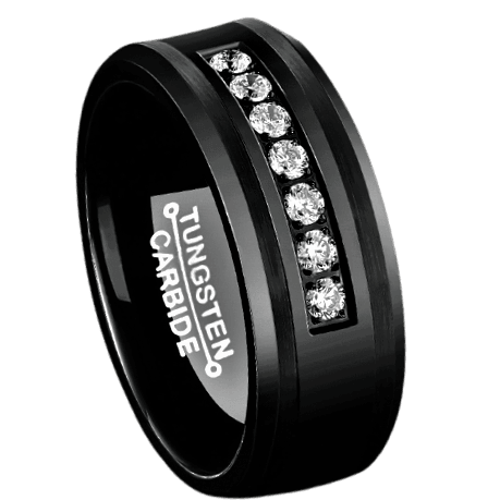 Men's Wedding Band Rings - Black Diamond Inlay Comfort Fit - Wedding Rings for Men and Women