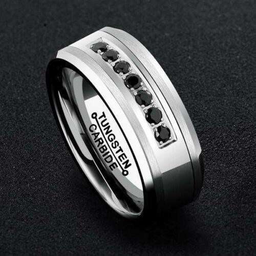 Tungsten Rings for Men Wedding Bands for Him Womens Wedding Bands for Her 8mm Black Diamonds Rings Size 7-15 - Jewelry Store by Erik Rayo