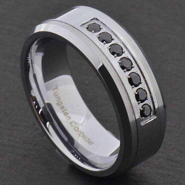 Tungsten Rings for Men Wedding Bands for Him Womens Wedding Bands for Her 8mm Black Diamonds Rings Size 7-15 - Jewelry Store by Erik Rayo